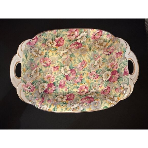 Vintage Ridgway England Floral Chintz Ceramic Serving Tray Platter With Handles - Picture 2 of 6